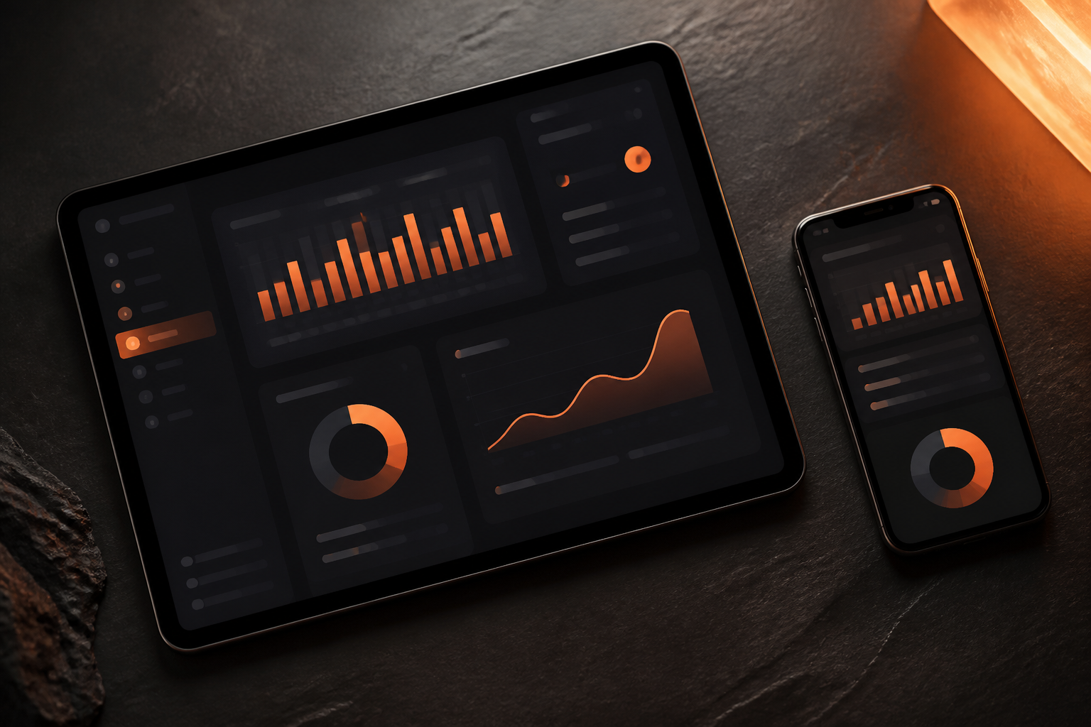 Responsive dashboard shown on a tablet and phone