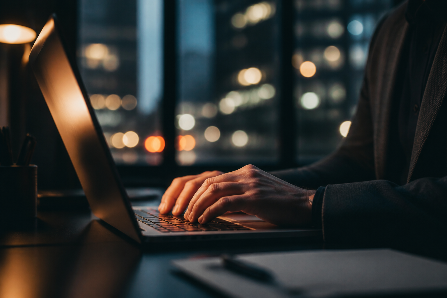 Person building a website on a laptop at night